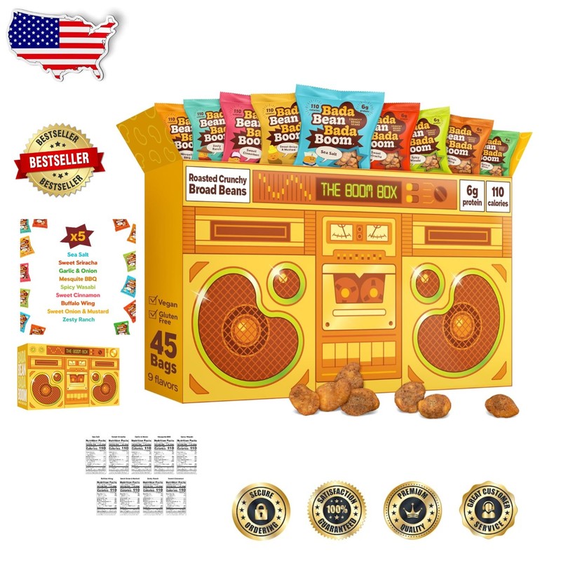 Bada Bean Bada Boom Variety Snack Pack – 45ct Roasted Fava Beans, High Protei…