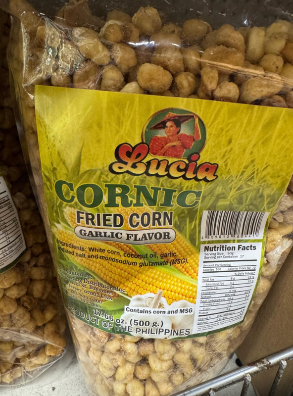 2 Bags Lucia Cornic Garlic Flavored Fried Corn (500 grams each)