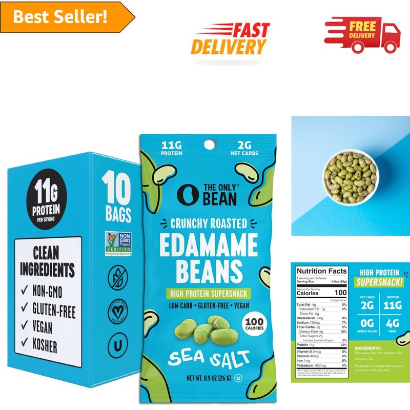Sea Salt Edamame Snacks – Healthy 11g Protein, Gluten Free & Low Carb, 10 Pack