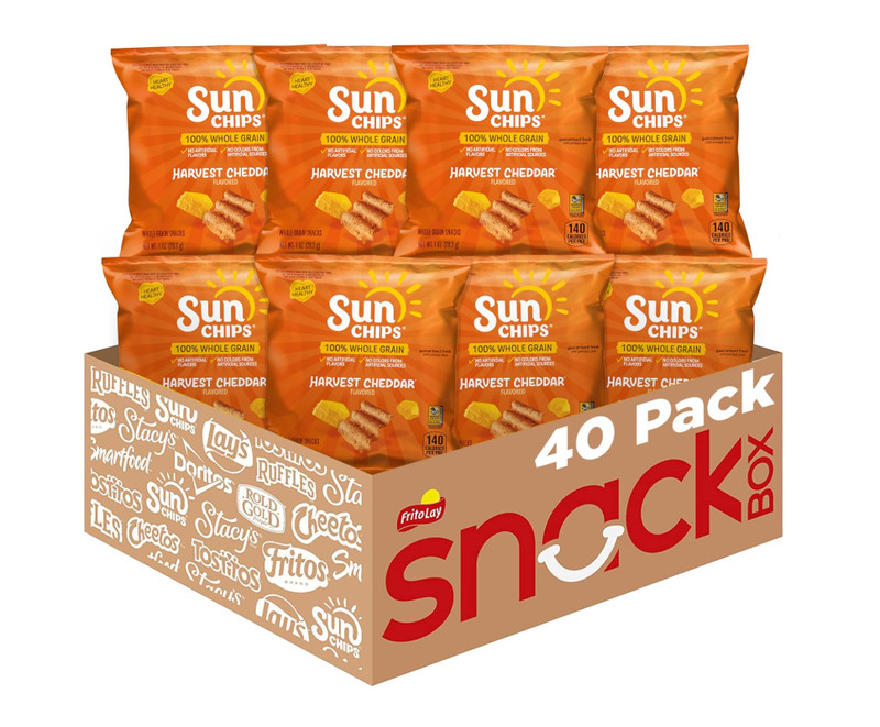SunChips 100% Whole Grain Chips Harvest Cheddar 1 oz Bags Pack of 40