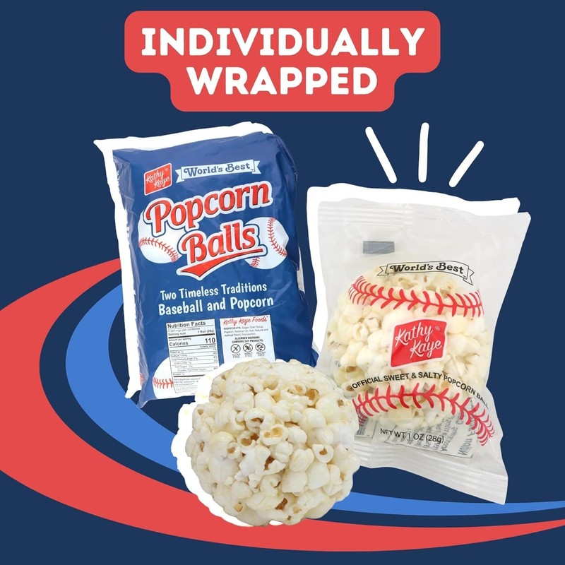 Kathy Kaye Baseball Sweet & Salty 1 oz. Popcorn Balls | 1 Ounce (Pack of 18) gallery