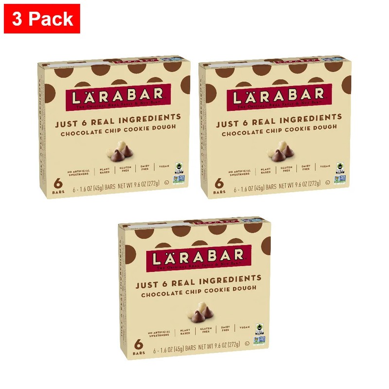 Larabar Chocolate Chip Cookie Dough, Fruit And Nut Bars,9.6 Oz, 6 Ct – 3 Pack