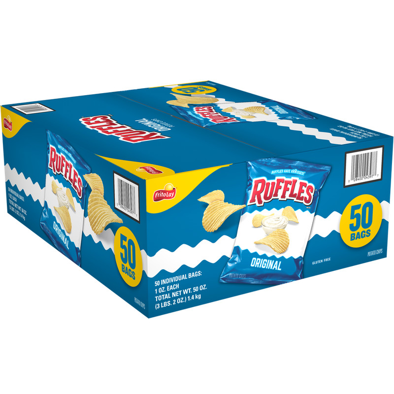 RUFFLES ORIGINAL POTATO CHIPS (1 oz., 50 ct.) BAGS PACK LUNCH SCHOOL USA SELLER