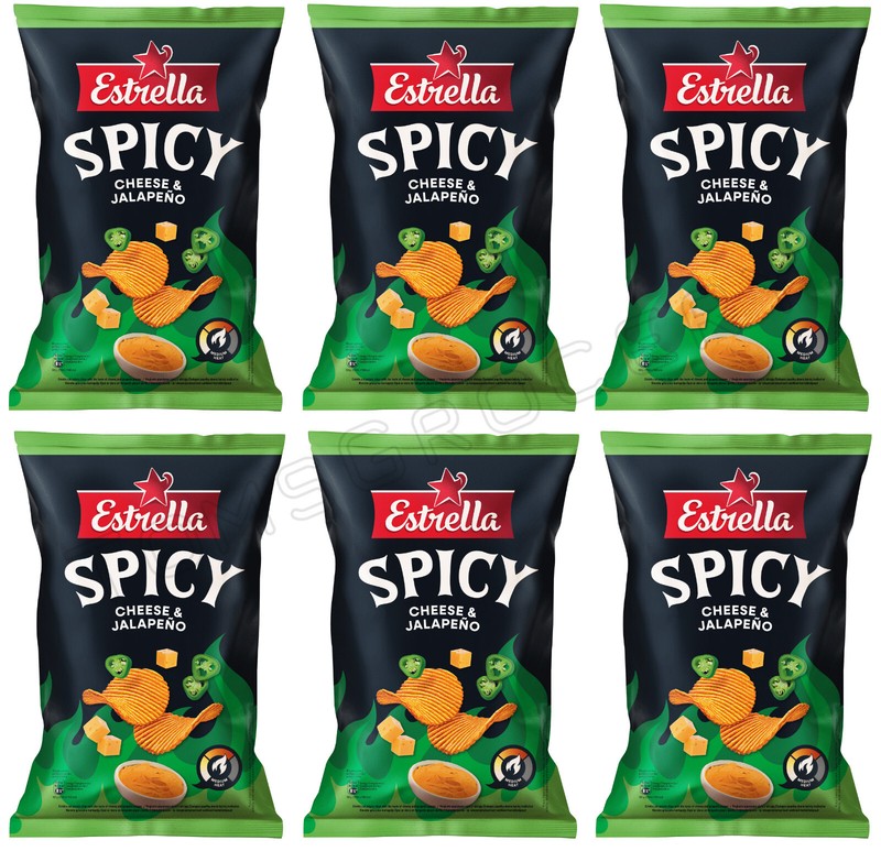 6 ESTRELLA SPICY Cheese & Jalapeno Flavor Potato Chips Snacks Bags 115g 4oz