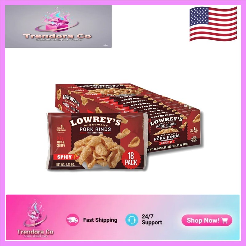 Gourmet Hot & Spicy Pork Rinds - 1.75oz Pack of 18 - Low-Carb Indulgence
