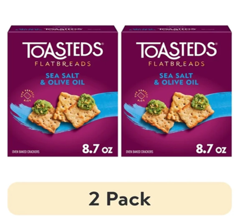 (2 pack) Toasteds Flatbreads Sea Salt and Olive Oil Crackers,8.7 oz
