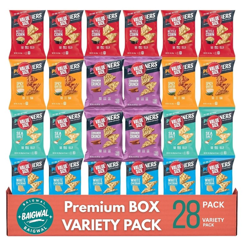 PopCorners Variety Pack Chips, 1 oz, 28 ct. Bags, Sea Salt, White Cheddar, Sweet