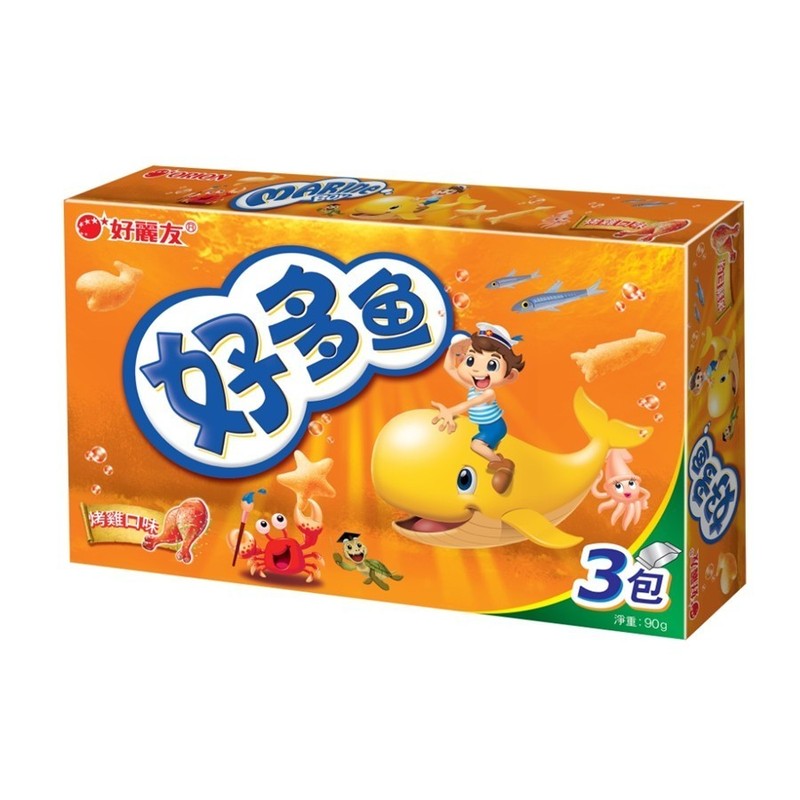 3 boxes- (Orion) fish shape biscuit- roast chicken flavour 90g each