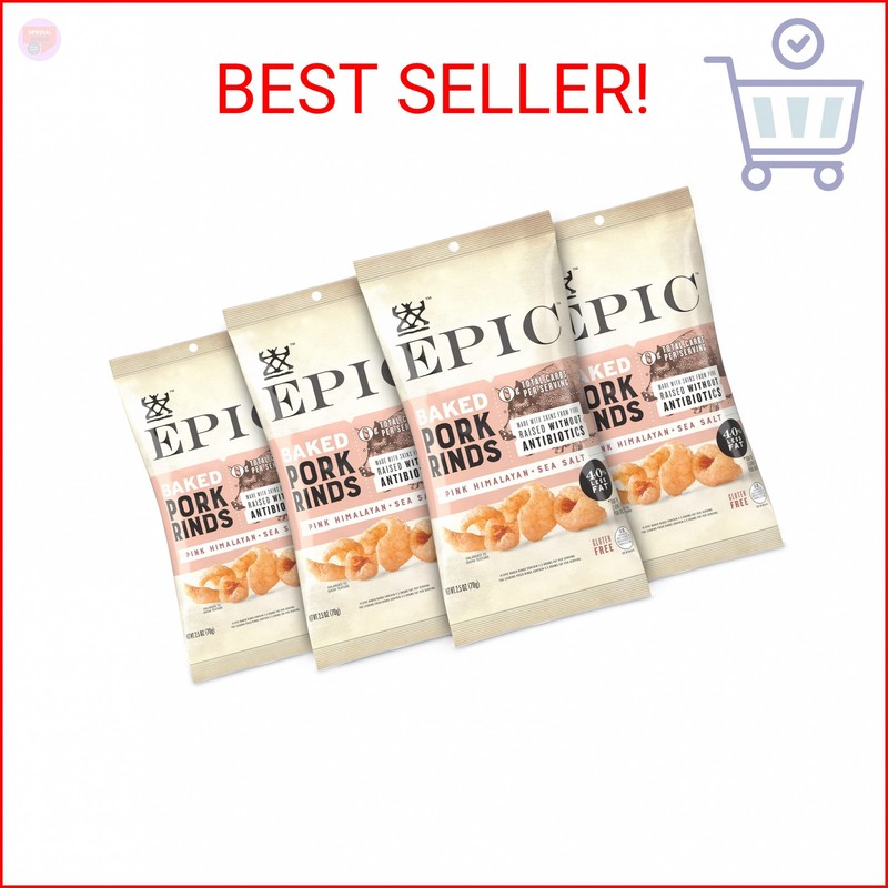 EPIC Pink Himalayan Salt Pork Rinds, Keto Consumer Friendly, 4Ct Box 2.5oz bags 