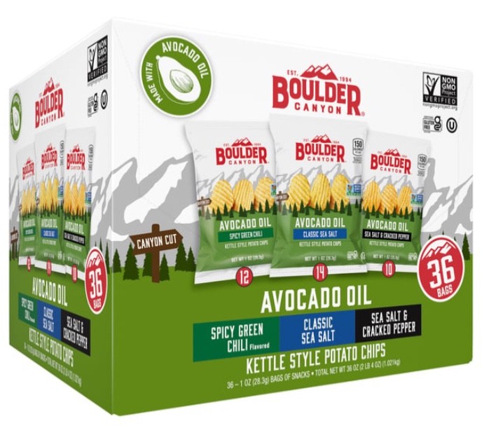 BOULDER CANYON Kettle Style Potat Chips VARIETY PACK 36CT, Made With AVOCADO Oil