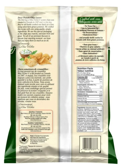 Miss Vickie's Sour Cream, Herb & Onion Kettle Cooked Potato Chips, 200g gallery
