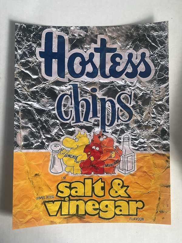 Hostess Chips Salt & Vinegar Paper Reprint 8.5×11 Vintage Style Crumpled Bag