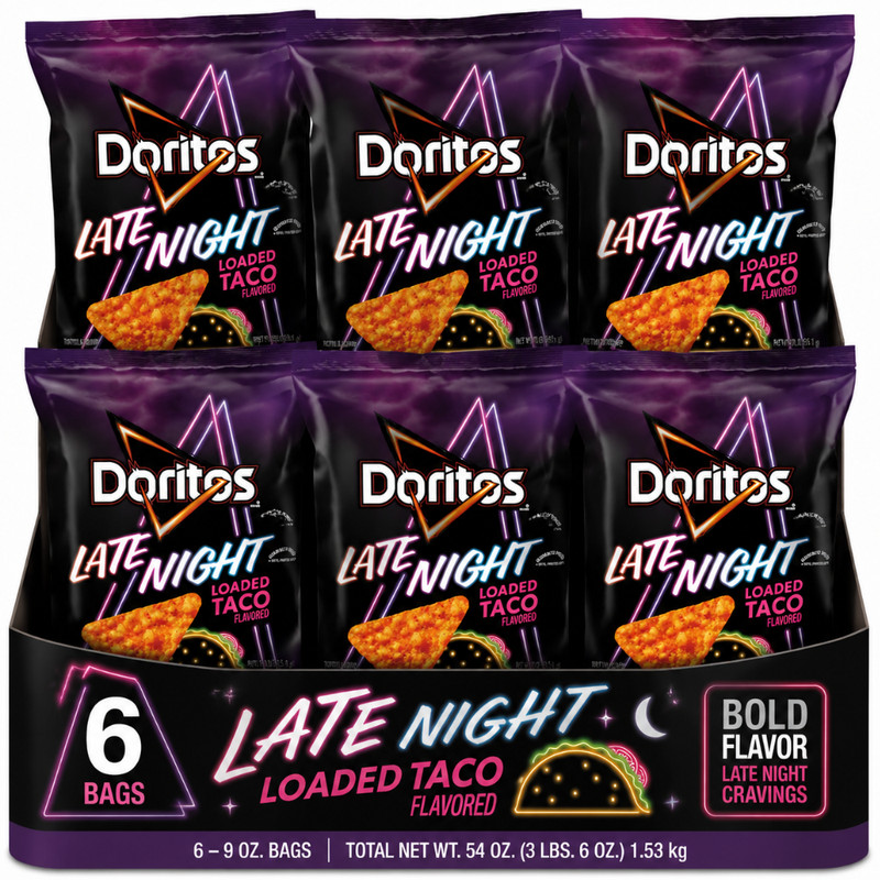 Doritos Tortilla Chips Late Night Loaded Taco, 9 oz Bag pack of 6