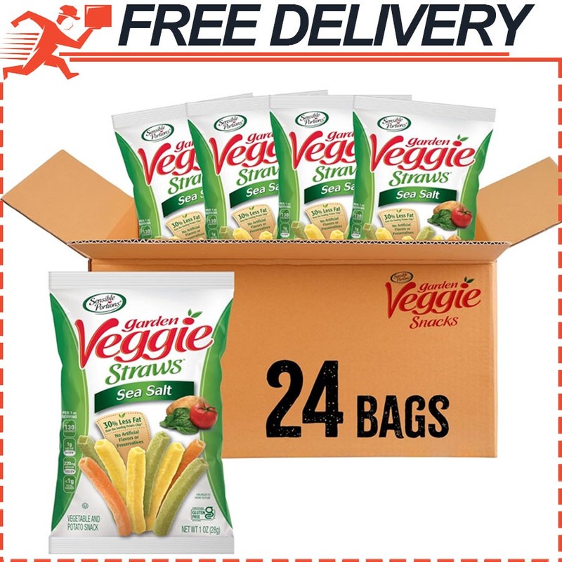 24Pack Sensible Portions Garden Veggie Snacks Veggie Straws, Gluten Free, 1 Oz
