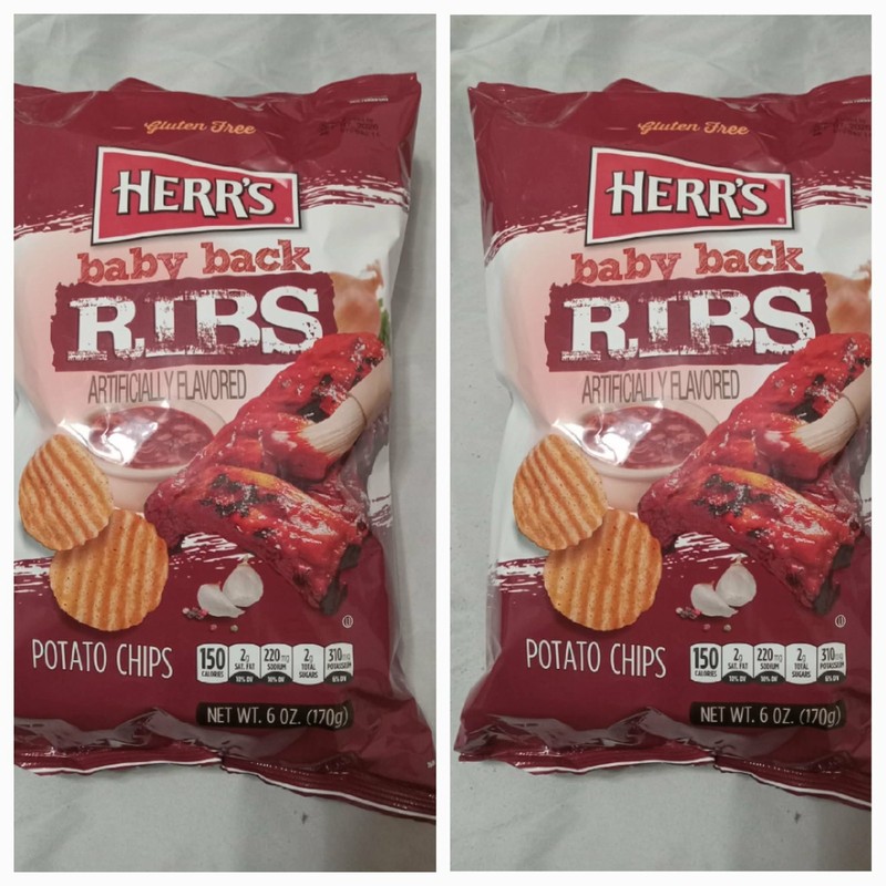 2X New Herr’s Baby Back Ribs Potato Chips 170g Big Bag Fresh Great Flavor 2 Pack