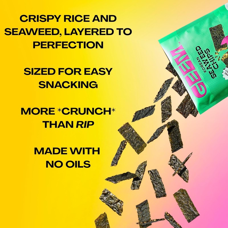 GEEM Seaweed Chips – Korean Seaweed Snacks with Crunchy Brown Rice & Sesame S... gallery