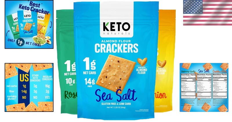 Keto Crackers Mixed Flavors - Sea Salt, Rosemary, Cheddar - Low Carb Treats gallery