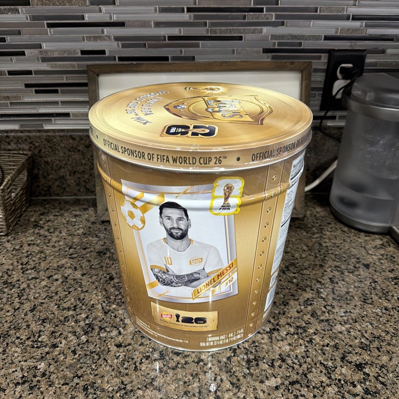 ⚽️Lays FIFA World Cup 2026 Mix Large Collectible Tin Lionel Messi Sealed 3 Bags