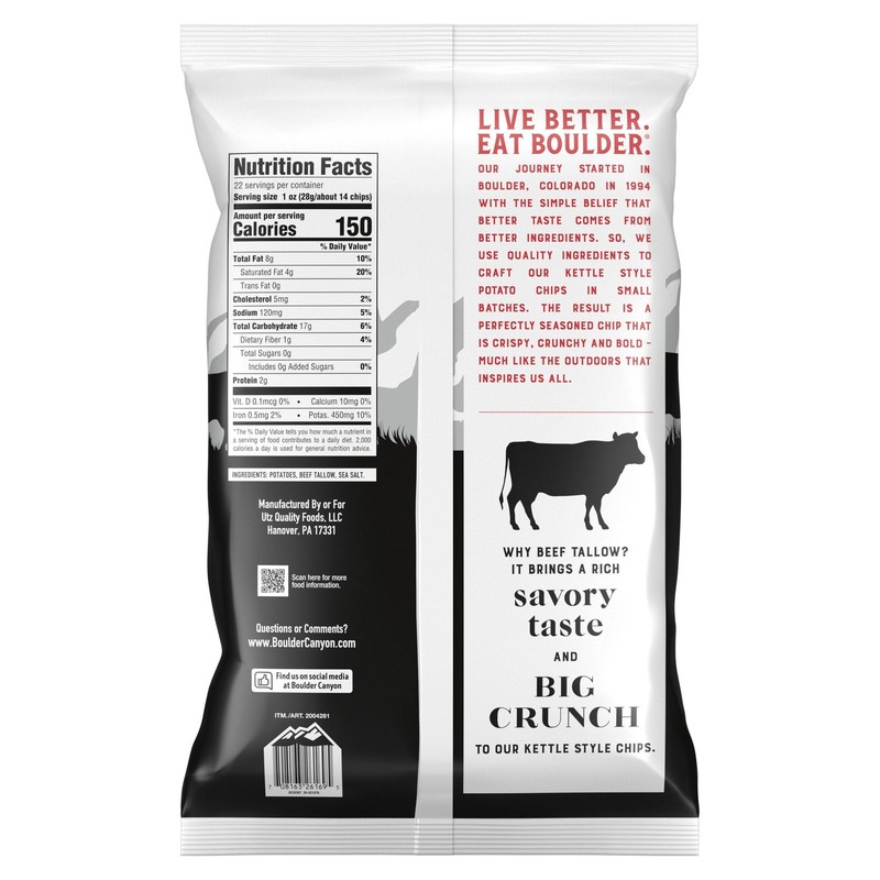Boulder Canyon Beef Tallow Classic Sea Salt Kettle Style Potato Chips, 22 oz gallery