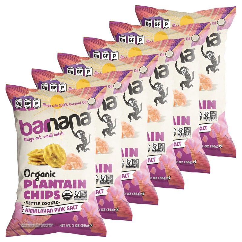 Himalayan Pink Salt Organic Plantain Chips 2oz Pack of 6 Healthy Snack
