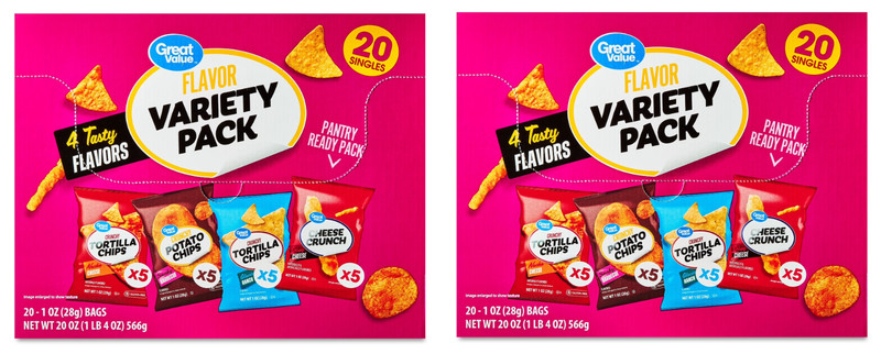 Great Value Tasty Chips Variety Pack, 20 count Box Plenty to Share With Friends