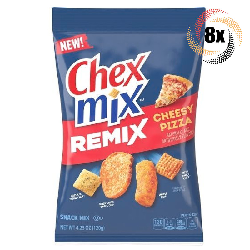 Full Box 8x Bags Chex Mix Remix Cheesy Pizza Flavor Assorted Snack Mix | 4.25oz