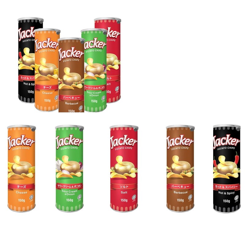 Any 5 cans×(JACKER) POTATO CHIPS, VARIETY FLAVOURS TO CHOOSE 150g each