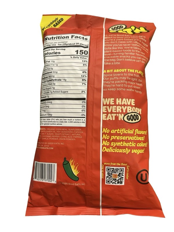 Good Eat’n Hot Hot Puffs 5oz Bag Vegan Plant Based No Preservatives gallery