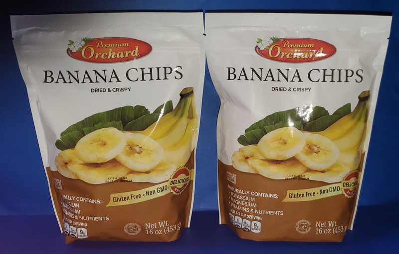 2 PACK PREMIUM ORCHARD BANANA CHIPS; 16oz. (453g) PER BAG