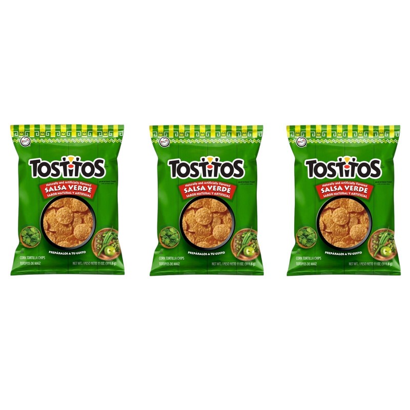 Tostitos Tortilla Chips Salsa Verde Flavored Rounds 11oz 3 Bags