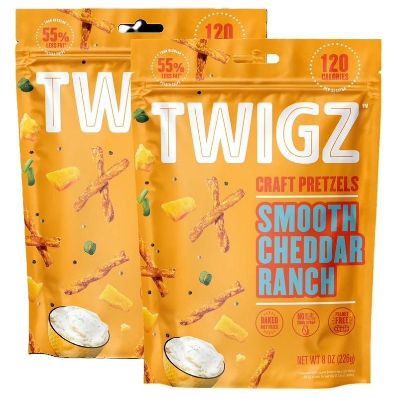 Twigz Craft Pretzels Smooth Cheddar Ranch Baked Less Fat 8 Oz. 2 Bags