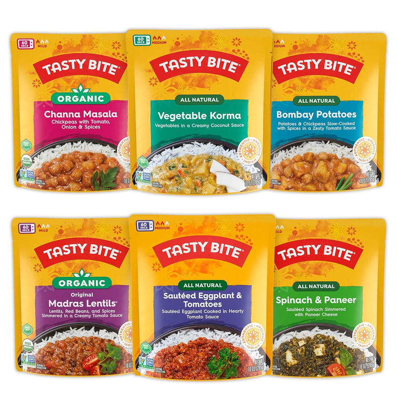 Variety, Pack of 6, Bombay Potatoes, Kashmir Spinach, Punjab Eggplant, Channa Ma