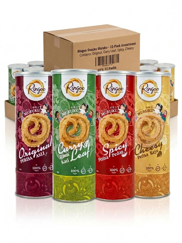 Ringoo Traditional Muruku Variety Pack – Mixed 3x Original, 3x Spicy, 3x Curry