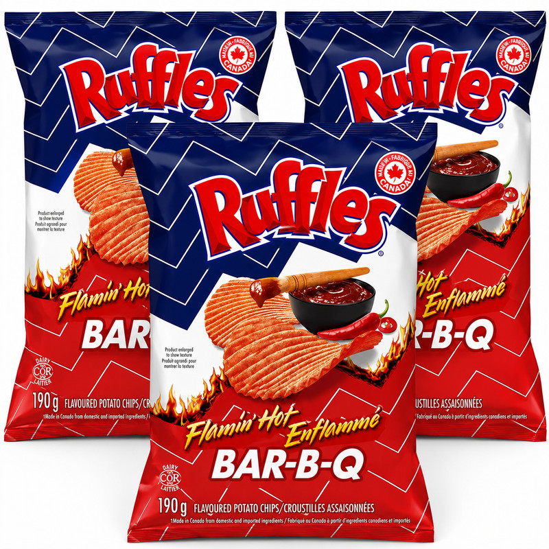 Ruffles Flamin Hot Bar-B-Q Potato Chips 190g Spicy BBQ Snack