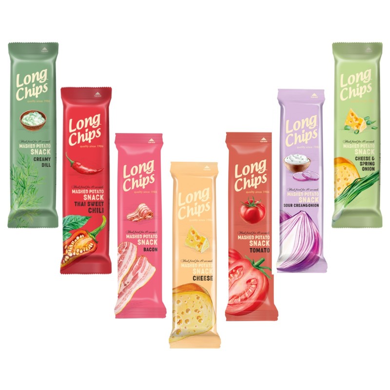 Long Chips Mashed Potato Snack 7 Pack Variety Bundle of 75g/2.65oz Each