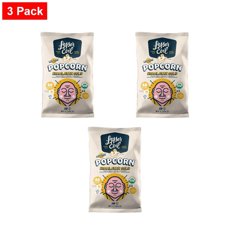 Lesserevil Himalayan Gold Organic Popcorn, 4.6 Oz - 3 Pack