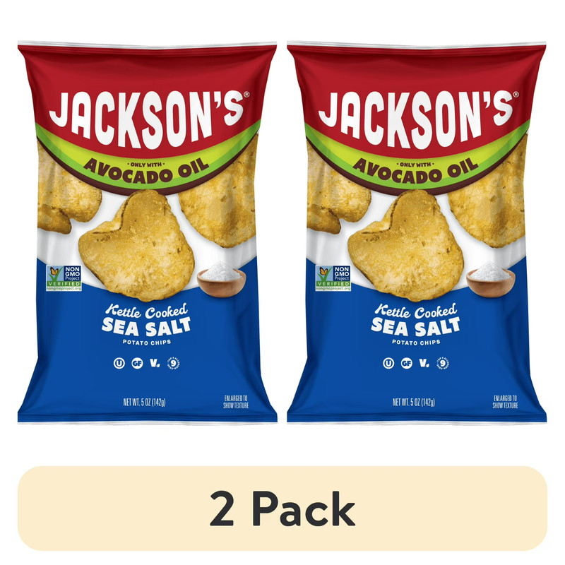 (2 pack) Jackson’s Classic Potato Kettle Chips with Sea Salt, Avocado Oil, Free