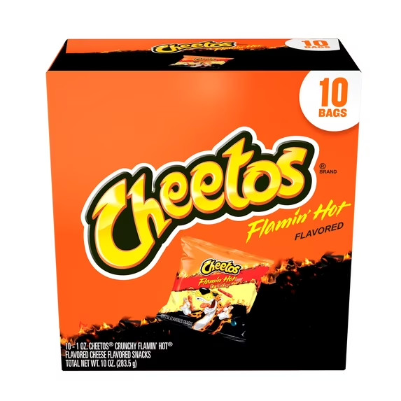 Cheetos Crunchy Cheese Flamin’ Hot Flavored Snack Chips, 1 Ounce Bags, 10 Count