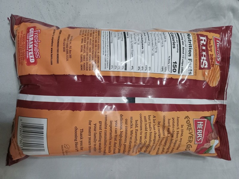 2X New Herr's Baby Back Ribs Potato Chips 170g Big Bag Fresh Great Flavor 2 Pack gallery