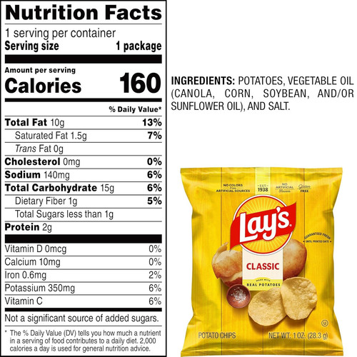 Lay's Potato Chips, Classic, 1 Ounce (Pack of 40) 40 Count 1) gallery