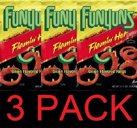 Funyuns FLAMIN HOT Onion Flavored Rings Snack Chips 5.25 oz Bag – 3 PACK