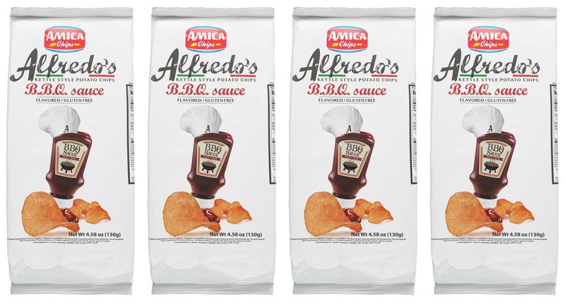 4 AMICA Alfredos BBQ Sauce Flavor Kettle Style Potato Chips Bags 130g 4.5oz