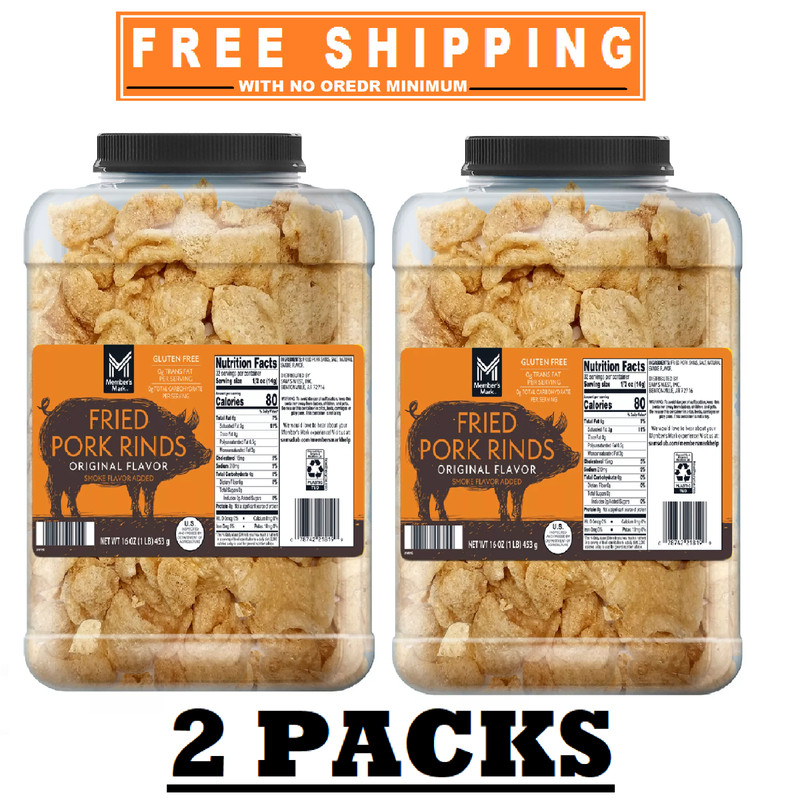 2 PACK Member’S Mark Original Fried Pork Rinds 16 Oz. FREE SHIPPING