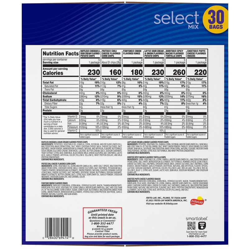 Frito-Lay Select Mix Variety Pack Lays, Fritos, Funyuns, Doritos, Ect. 30 Ct gallery