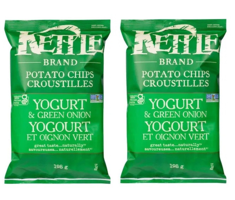 2-Pack Kettle Brand Yogurt & Green Onion (198g) Potato Chips Snack Crispy Tasty