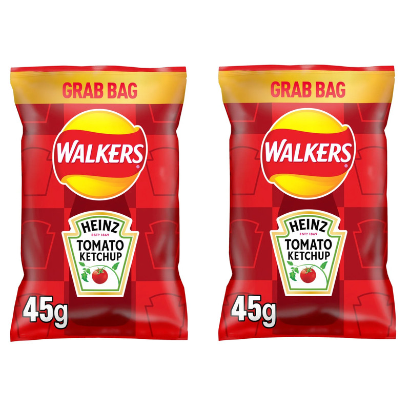 Walkers Heinz Tomato Ketchup Flavour Crisps 45g Grab Bag PACK OF 2