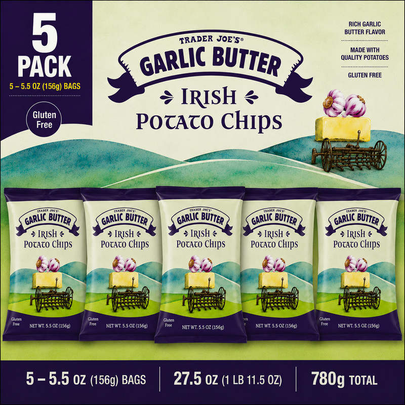 5 pack-Trader Joe's Garlic Butter Irish Potato Chips 5.5oz