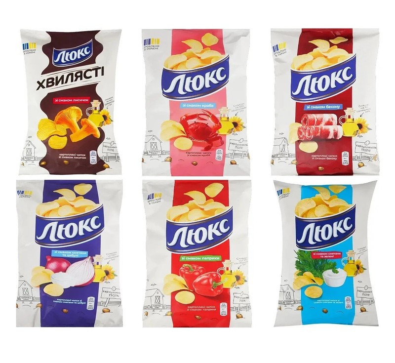 6 Packs Potato Chips Lux Different Flavors Mix 125g (Total=750g/26.5oz)