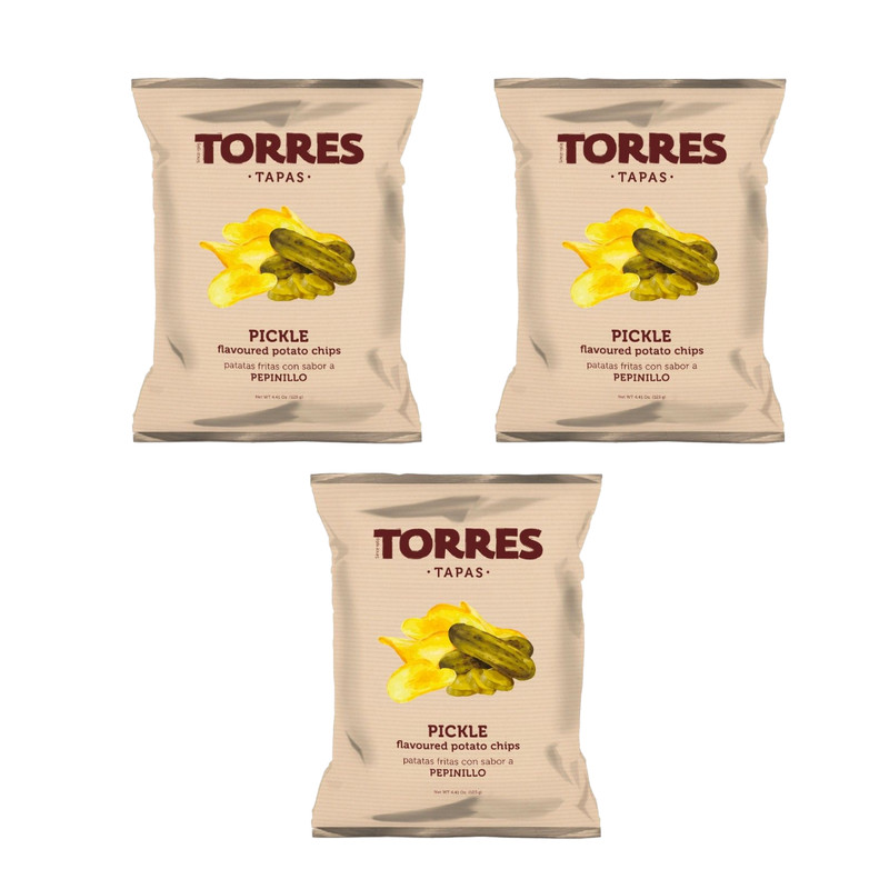 3x Torres Tapas Potato Chips Pickles Flavour 125g Spanish Gourmet Crisps Thin
