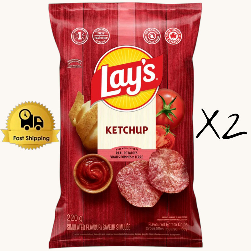 Lays Ketchup Chips Large Family Size From Canada Fresh New 220g x2 Bags